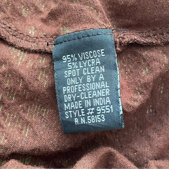 Chaudry KC Pattern Brown Metallic Gold Mini Dress Short Sleeve V-neck Bow Small - Picture 11 of 15